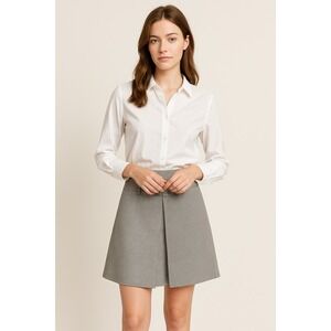 CLEARANCE LOFT Gray Mini Check Pleated A-Line Skirt with Belt Size 6